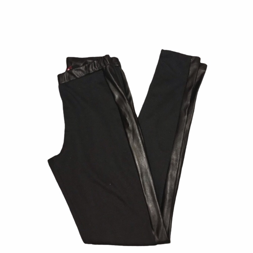 Silver Gate Black Leggings with Leather Stripe